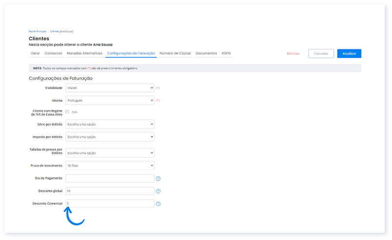 Como aplicar um desconto por defeito a um cliente 7